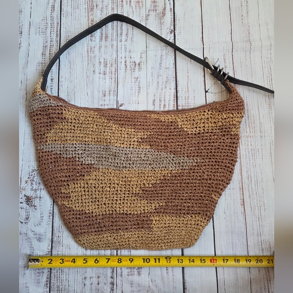 Free People NEW Santorini Straw Tote Bag Neutral Raffia Leather NWOT Slouchy Bag - Picture 4 of 9